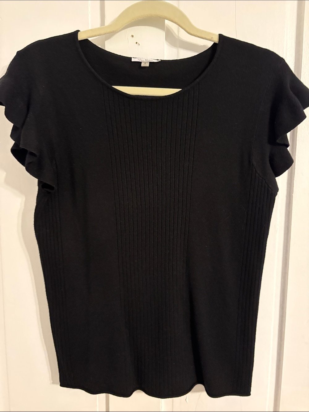 Black Ruffled Short Sleeve Sweater